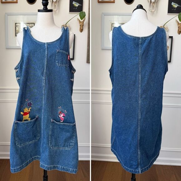Disney Dresses & Skirts - Vintage 90s Disney Winnie the Pooh Piglet Jerry Leigh Embroidered Denim Jumper X